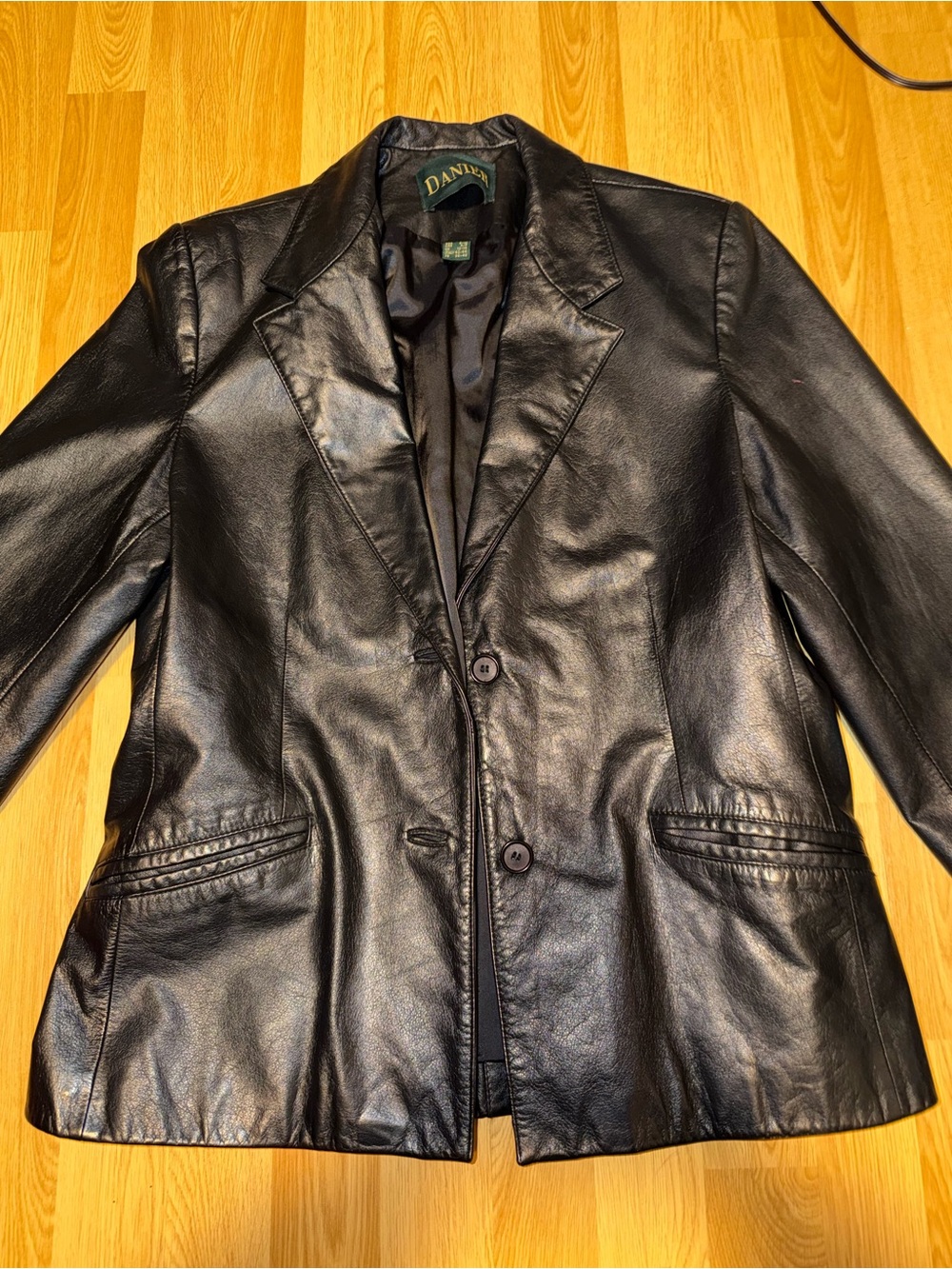 Genuine Vintage Black Leather Women’s Blazer Jacket, Size Small